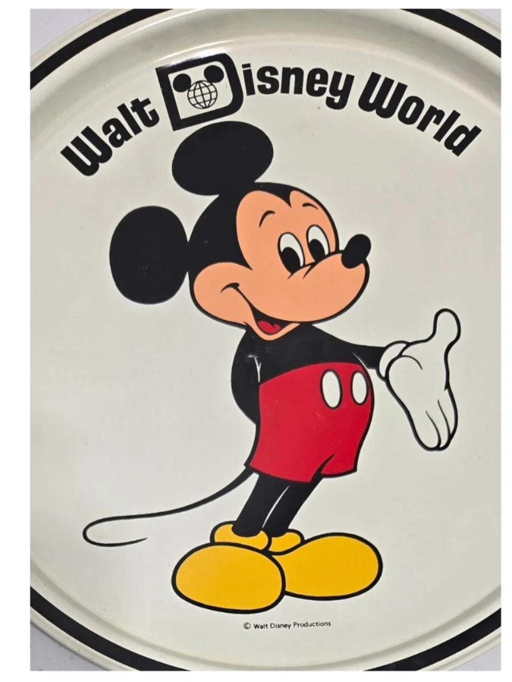 Vintage 70s Disney Plate Mickey Mouse Walt Disney World Large Circular Tin VTG